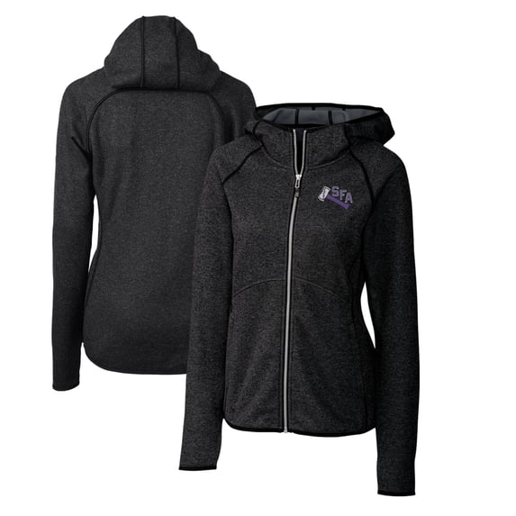 Women's Cutter & Buck Heather Charcoal Stephen F Austin Lumberjacks Mainsail Sweater-Knit Full-Zip Hoodie