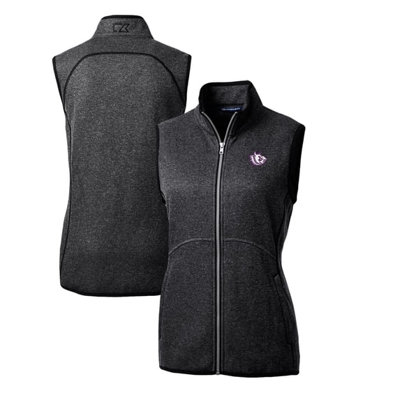 Women's Cutter & Buck Heather Charcoal TCU Horned Frogs Mainsail Basic Sweater-Knit Full-Zip Vest