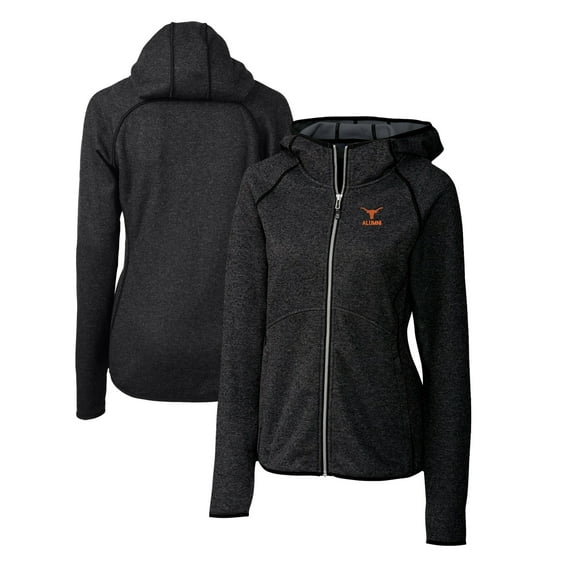 Women's Cutter & Buck Heather Charcoal Texas Longhorns Alumni Mainsail Sweater-Knit Full-Zip Hoodie