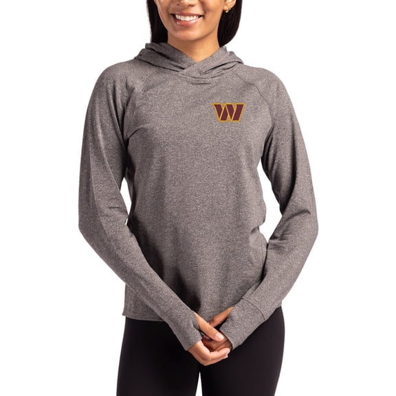 Women's Cutter & Buck Heather Charcoal Washington Commanders Primary Logo Adapt Knit Recycled Raglan Pullover Hoodie