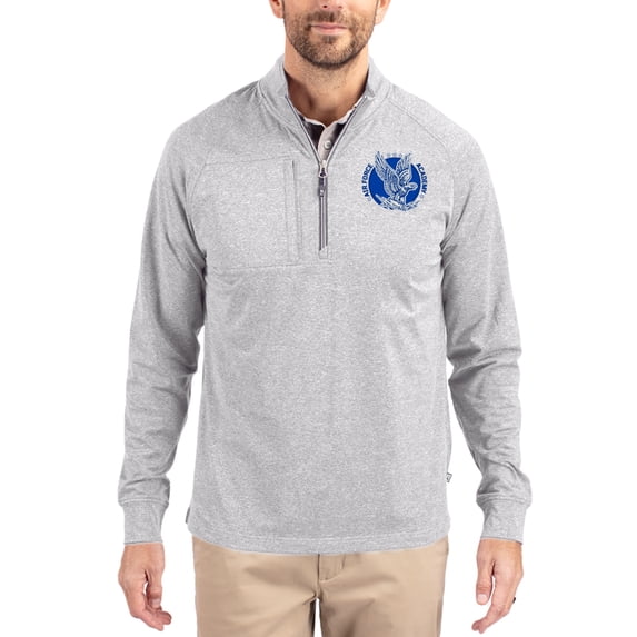 Women's-Cutter & Buck Heather Gray Air Force Falcons Adapt Eco Knit Stretch Recycled DryTec Raglan Quarter-Zip Pullover