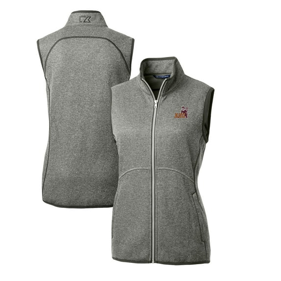 Women's Cutter & Buck Heather Gray Arizona State Sun Devils Mainsail Basic Sweater-Knit Full-Zip Vest