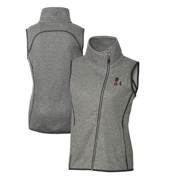 Women's Cutter & Buck Heather Gray Arkansas Razorbacks Mainsail Sweater-Knit Full-Zip Vest