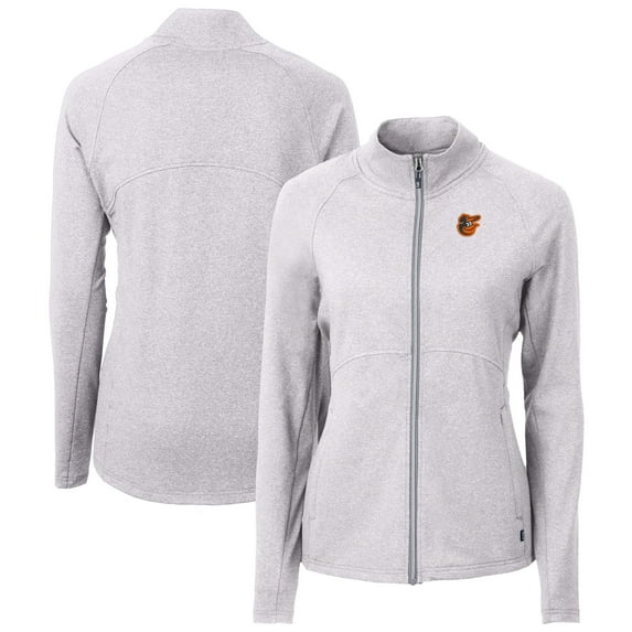 Women's Cutter & Buck Heather Gray Baltimore Orioles Adapt Eco Knit Raglan Full-Zip Jacket