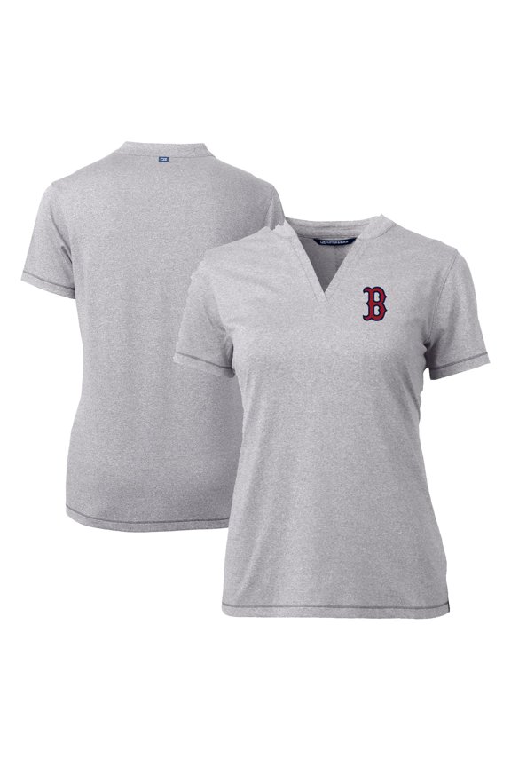 Women's Cutter & Buck Heather Gray Boston Red Sox DryTec Forge Stretch V-Neck Blade Top