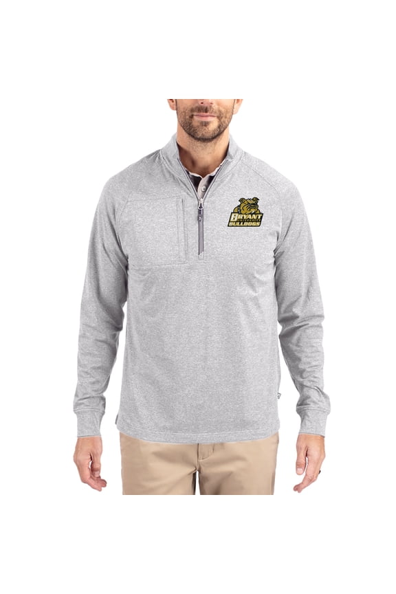 Women's-Cutter & Buck Heather Gray Bryant Bulldogs Adapt Eco Knit Stretch Recycled DryTec Raglan Quarter-Zip Pullover