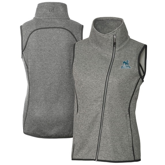 Women's Cutter & Buck Heather Gray Citadel Bulldogs Vault Mainsail Sweater-Knit Full-Zip Asymmetrical Vest