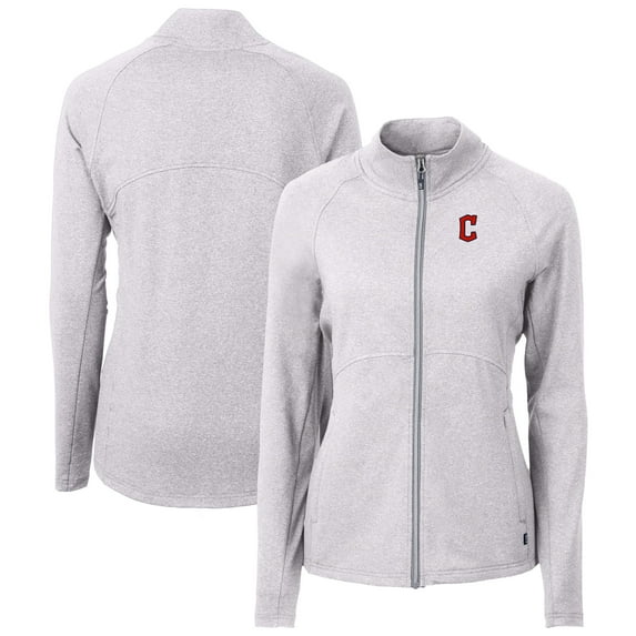 Women's Cutter & Buck Heather Gray Cleveland Guardians Adapt Eco Knit Raglan Full-Zip Jacket