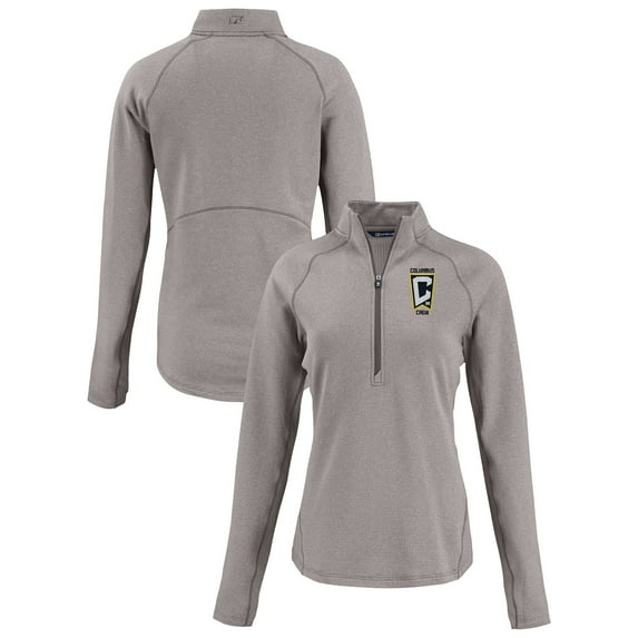 Women's-Cutter & Buck Heather Gray Columbus Crew Peshastin Eco Fleece Recycled Half-Zip Pullover Top