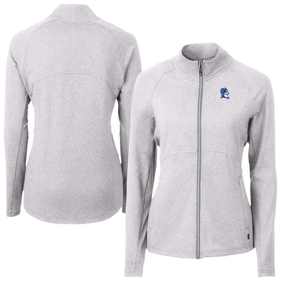 Women's Cutter & Buck  Heather Gray Duke Blue Devils Adapt Eco Knit Recycled Full-Zip Jacket