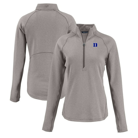 Women's Cutter & Buck Heather Gray Duke Blue Devils Peshastin Eco Fleece Recycled Half-Zip Tri-Blend Jacket