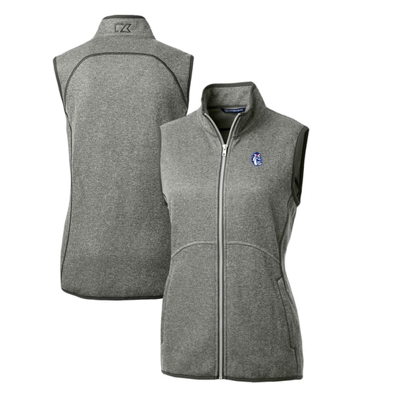 Women's Cutter & Buck Heather Gray Fresno State Bulldogs Mainsail Basic Sweater-Knit Full-Zip Vest