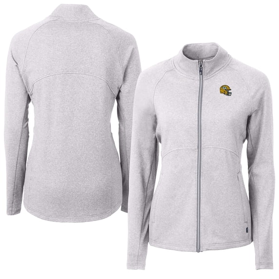 Women's Cutter & Buck Heather Gray Green Bay Packers Adapt Eco Knit Heather Full-Zip Jacket