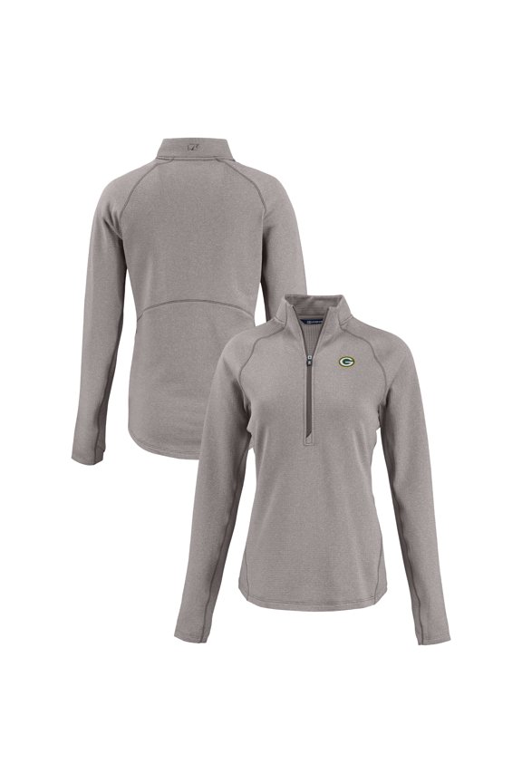 Women's Cutter & Buck Heather Gray Green Bay Packers  Peshastin Eco Fleece Recycled Tri-Blend Raglan Half-Zip Jacket