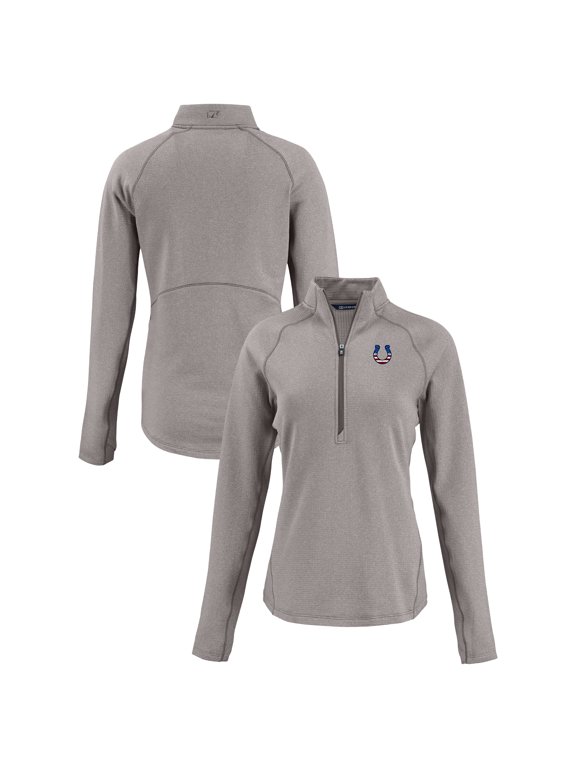 Women's Cutter & Buck Heather Gray Indianapolis Colts Americana Peshastin Eco Fleece Recycled Tri-Blend Raglan Half-Zip