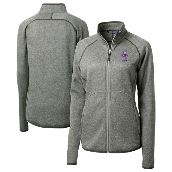 Women's Cutter & Buck Heather Gray Kansas State Wildcats Vault Mainsail Sweater-Knit Full-Zip Jacket