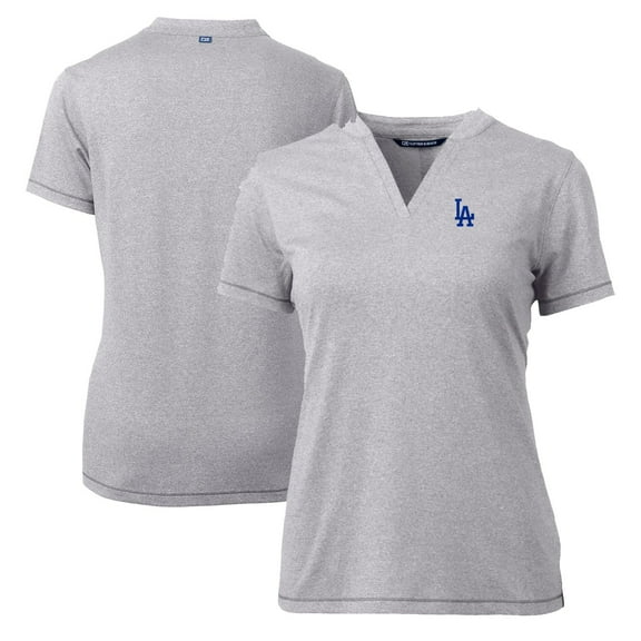 Women's Cutter & Buck Heather Gray Los Angeles Dodgers DryTec Forge Stretch V-Neck Blade Top