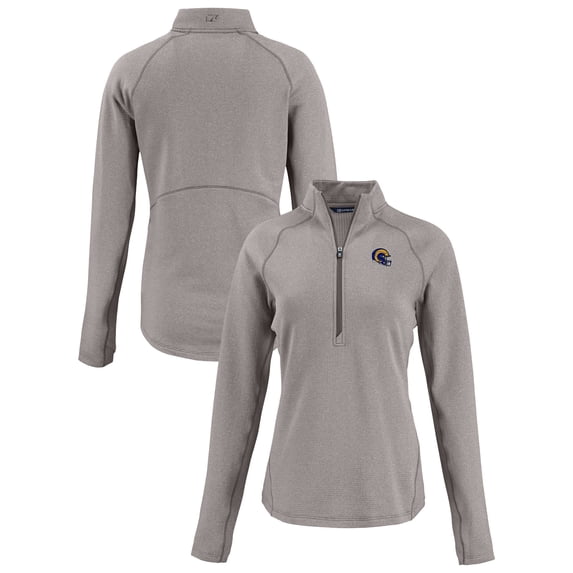Women's Cutter & Buck Heather Gray Los Angeles Rams Peshastin Eco Fleece Recycled Tri-Blend Raglan Half-Zip Jacket