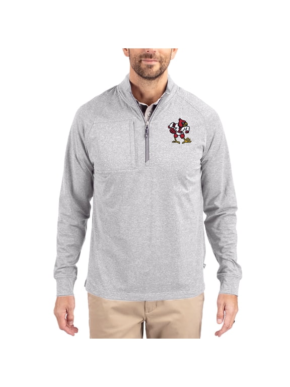 Women's-Cutter & Buck Heather Gray Louisville Cardinals Adapt Eco Knit Stretch Recycled DryTec Raglan Quarter-Zip