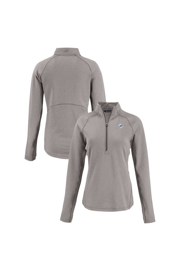 Women's Cutter & Buck Heather Gray Miami Dolphins Peshastin Eco Fleece Recycled Tri-Blend Raglan Half-Zip Jacket