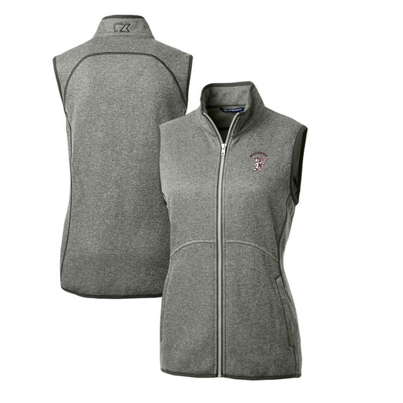 Women's Cutter & Buck Heather Gray Mississippi State Bulldogs Mainsail Basic Sweater-Knit Full-Zip Vest