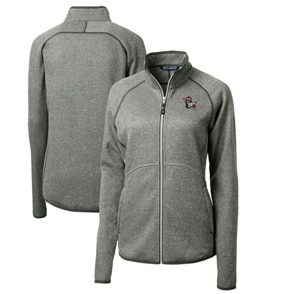 Women's Cutter & Buck Heather Gray NC State Wolfpack Mainsail Sweater-Knit Full-Zip Jacket