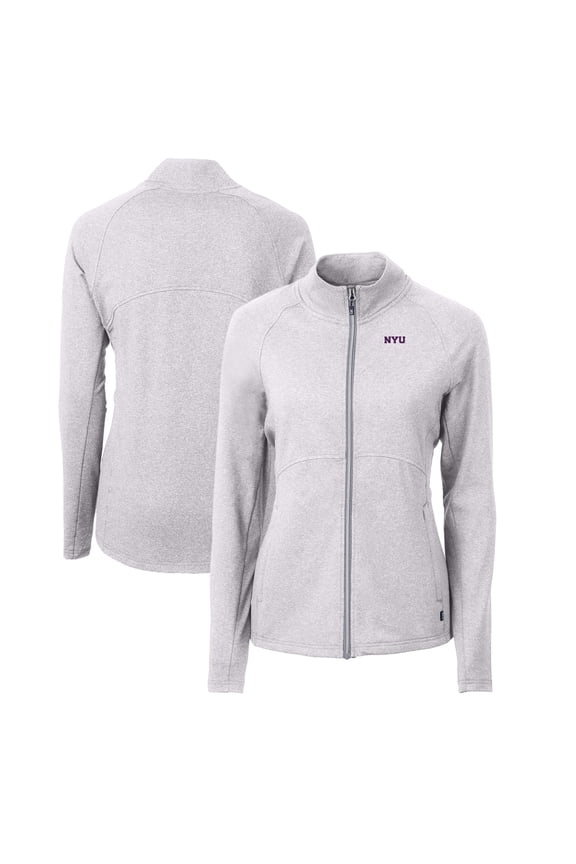 Women's Cutter & Buck  Heather Gray NYU Violets Adapt Eco Knit Heather Recycled Full-Zip Jacket
