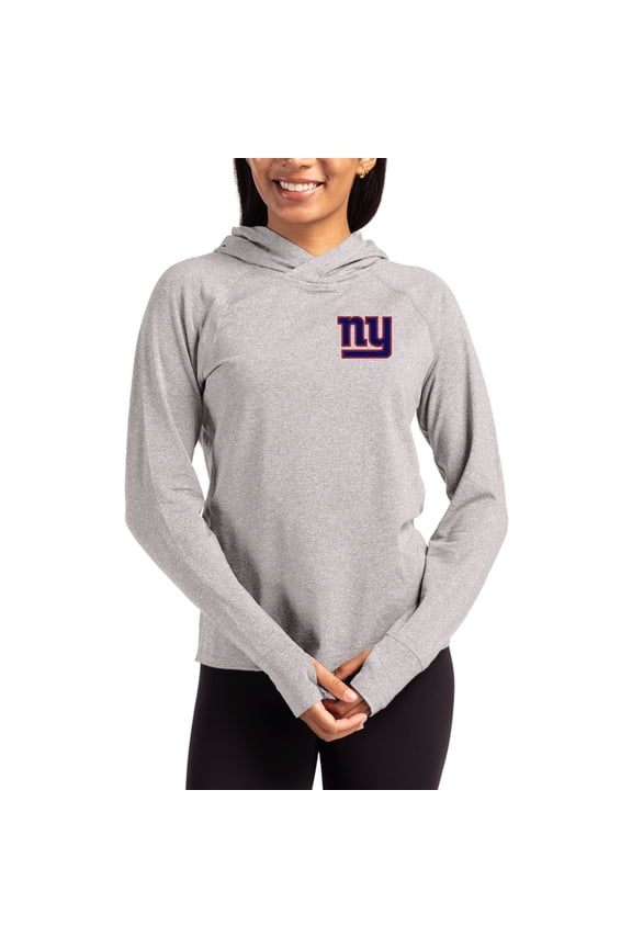 Women's Cutter & Buck Heather Gray New York Giants Primary Logo Adapt Knit Recycled Raglan Pullover Hoodie