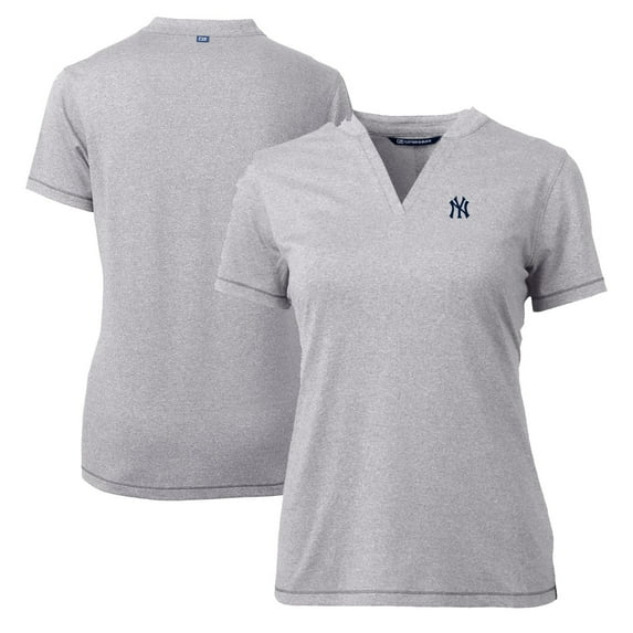 Women's Cutter & Buck Heather Gray New York Yankees DryTec Forge Stretch V-Neck Blade Top