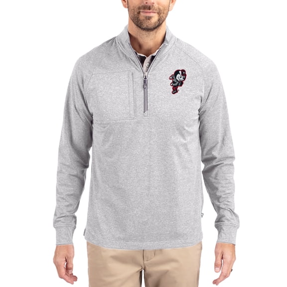 Women's-Cutter & Buck  Heather Gray Ohio State Buckeyes Adapt Eco Knit Stretch Recycled DryTec Raglan Quarter-Zip