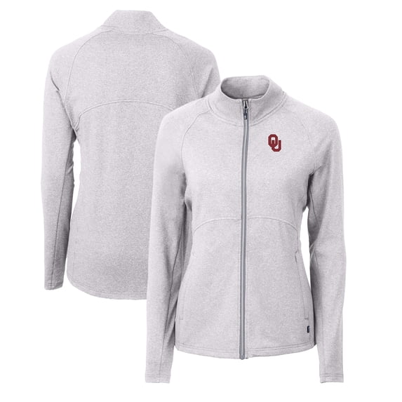 Women's Cutter & Buck Heather Gray Oklahoma Sooners Adapt Eco Knit Heather Recycled Full-Zip Jacket