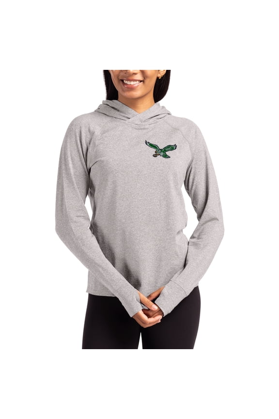 Women's Cutter & Buck Heather Gray Philadelphia Eagles Throwback Logo Adapt Knit Recycled Raglan Pullover Hoodie