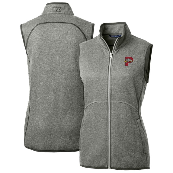Women's Cutter & Buck Heather Gray Portland Sea Dogs Mainsail Sweater Knit Full-Zip Vest