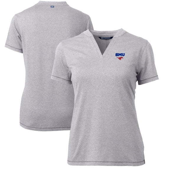 Women's Cutter & Buck Heather Gray SMU Mustangs Forge Blade V-Neck Top