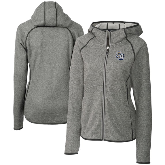 Women's Cutter & Buck Heather Gray San Antonio Missions Mainsail Sweater Knit Raglan Full-Zip Hoodie