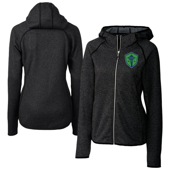 Women's Cutter & Buck Heather Gray Seattle Sounders FC Mainsail Sweater-Knit Full-Zip Jacket