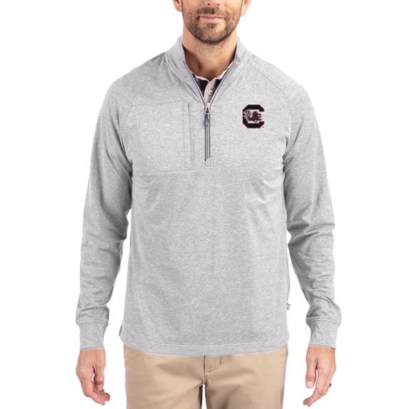 Women's-Cutter & Buck Heather Gray South Carolina Gamecocks Adapt Eco Knit Stretch Recycled DryTec Raglan Quarter-Zip
