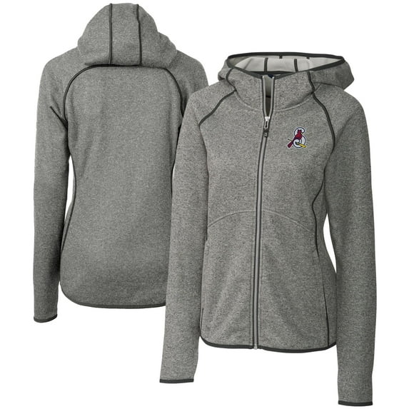 Women's Cutter & Buck Heather Gray Springfield Cardinals Mainsail Sweater Knit Raglan Full-Zip Hoodie
