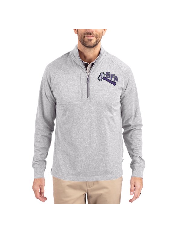 Women's-Cutter & Buck Heather Gray Stephen F Austin Lumberjacks Adapt Eco Knit Stretch Recycled DryTec Raglan