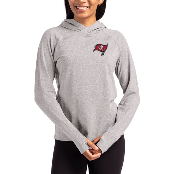Women's Cutter & Buck Heather Gray Tampa Bay Buccaneers Primary Logo Adapt Knit Recycled Raglan Pullover Hoodie