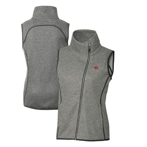 Women's Cutter & Buck Heather Gray Washington State Cougars Mainsail Sweater-Knit Full-Zip Vest