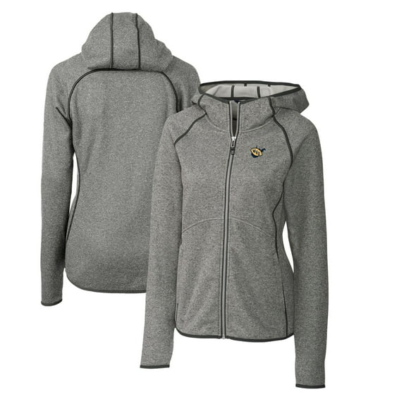 Women's Cutter & Buck Heather Gray West Virginia Mountaineers Mainsail Sweater-Knit Full-Zip Hoodie