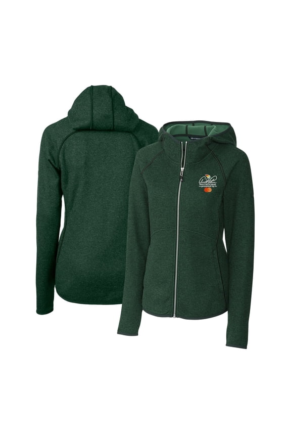 Women's Cutter & Buck Heather Green Arnold Palmer Invitational Mainsail Sweater-Knit Full-Zip Hoodie