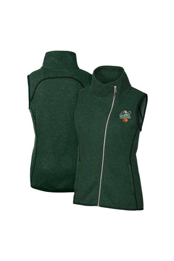 Women's Cutter & Buck Heather Green Arnold Palmer Invitational Mainsail Sweater-Knit Full-Zip Vest
