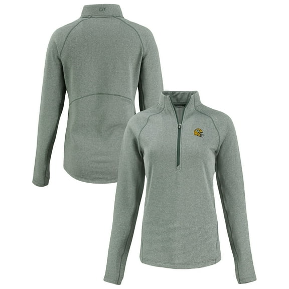 Women's Cutter & Buck Heather Green Green Bay Packers Peshastin Eco Fleece Recycled Tri-Blend Raglan Half-Zip Jacket