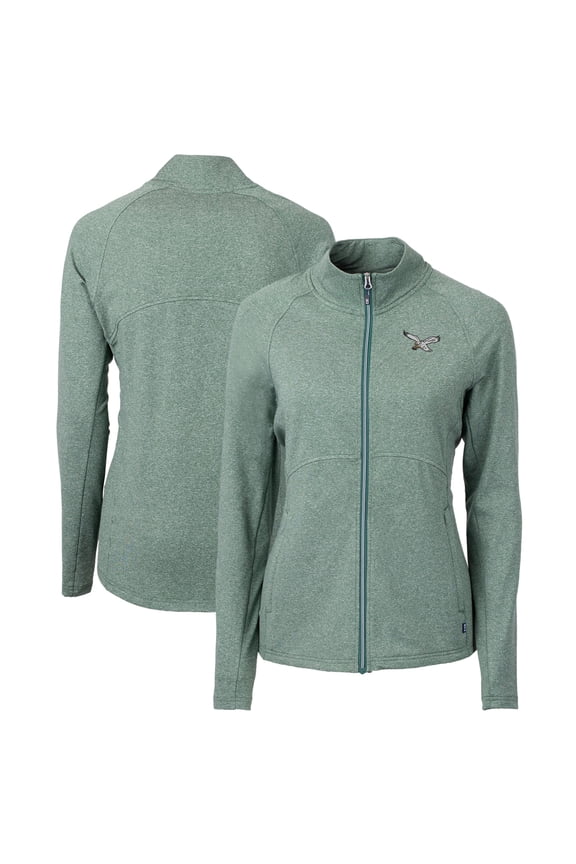 Women's Cutter & Buck Heather Green Philadelphia Eagles Gridiron Classics Logo Adapt Eco Knit Heather Recycled Full-Zip