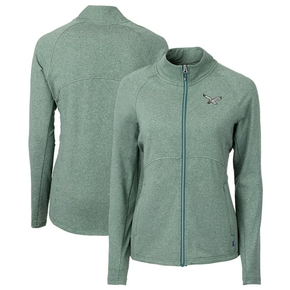 Women's Cutter & Buck Heather Green Philadelphia Eagles Gridiron Classics Logo Adapt Eco Knit Heather Recycled Full-Zip