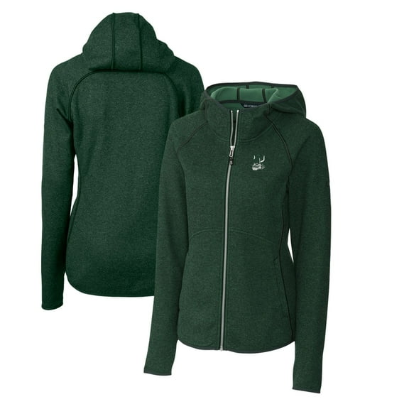Women's Cutter & Buck Heather Green Portland State Vikings Mainsail Sweater-Knit Full-Zip Hoodie