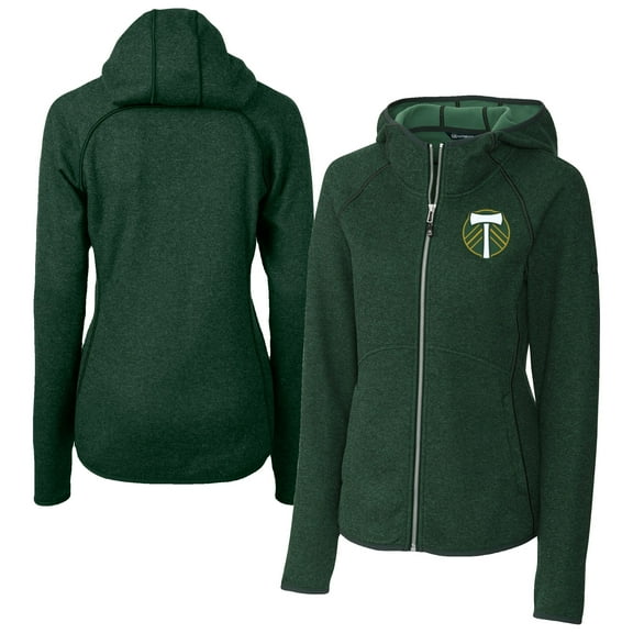 Women's Cutter & Buck Heather Green Portland Timbers Mainsail Sweater-Knit Full-Zip Jacket
