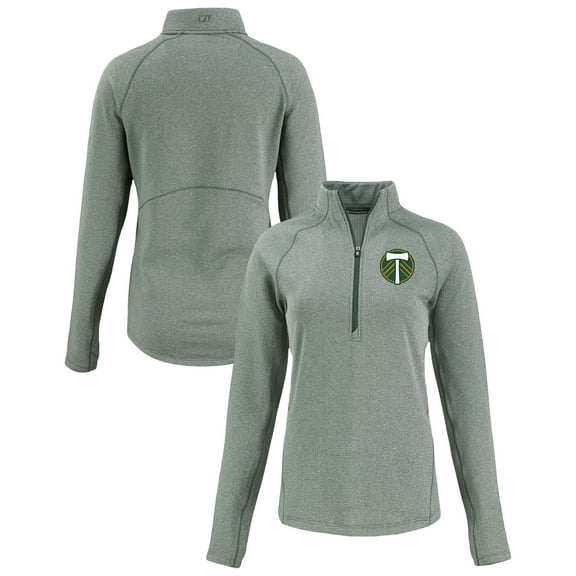Women's-Cutter & Buck  Heather Green Portland Timbers Peshastin Eco Fleece Recycled Half-Zip Pullover Top
